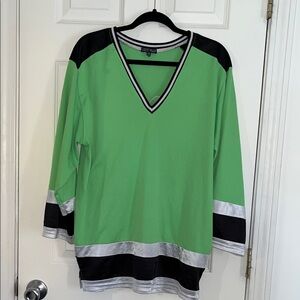 Current Mood 69 Green and Black V-Neck Top